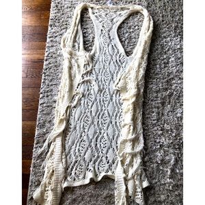 Boho cream tassel long vest